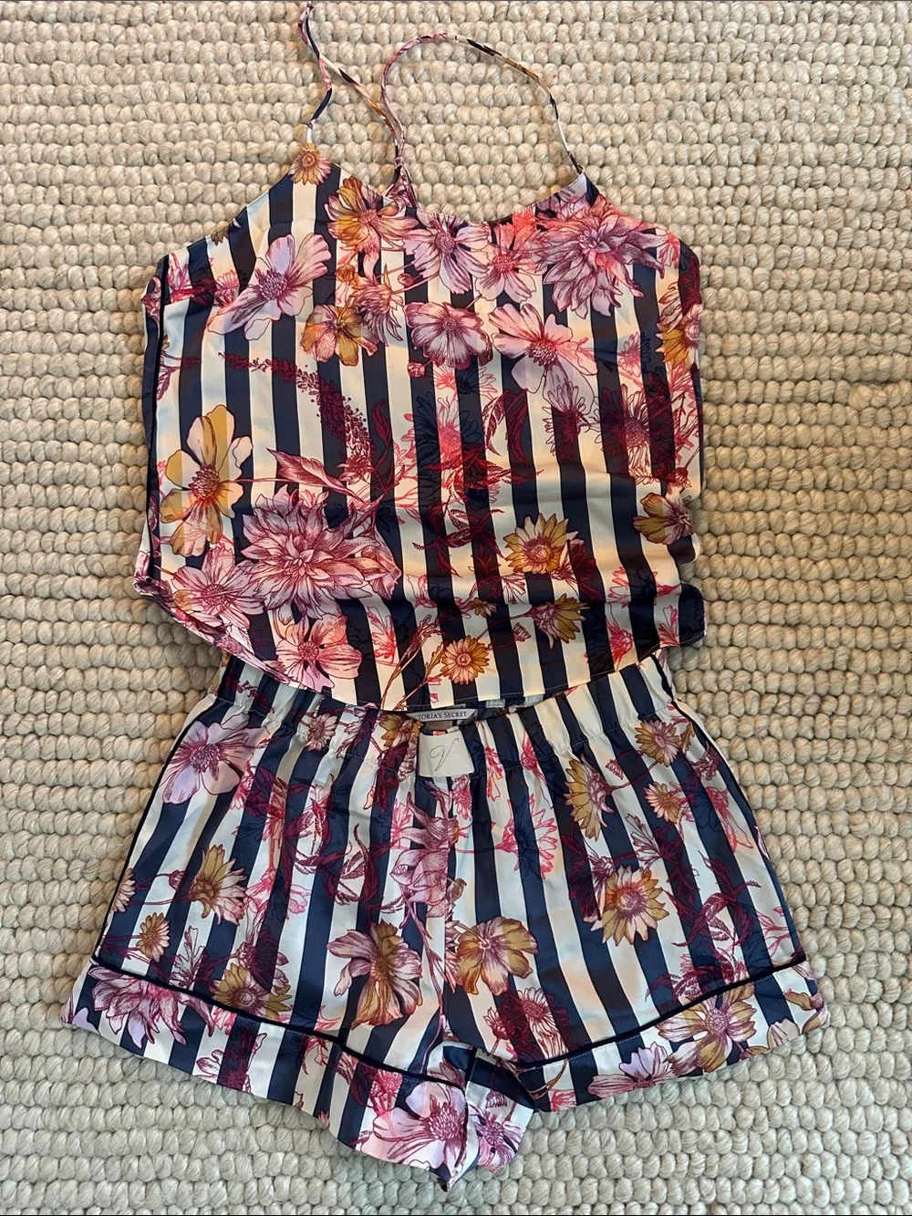 Victoria's Secret Satin Floral Stripe Cami Shorts Pajama Set XS